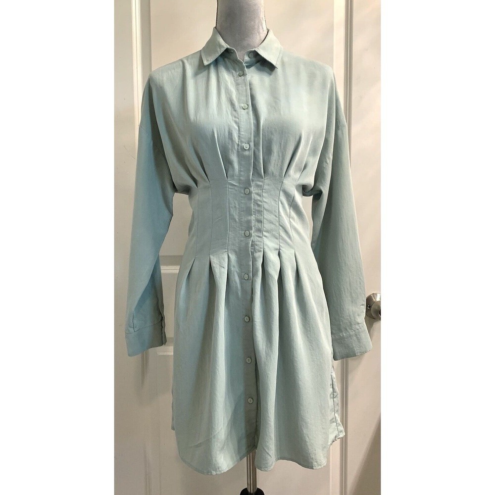 Bershka Light Mint Button-Front Mini Dress